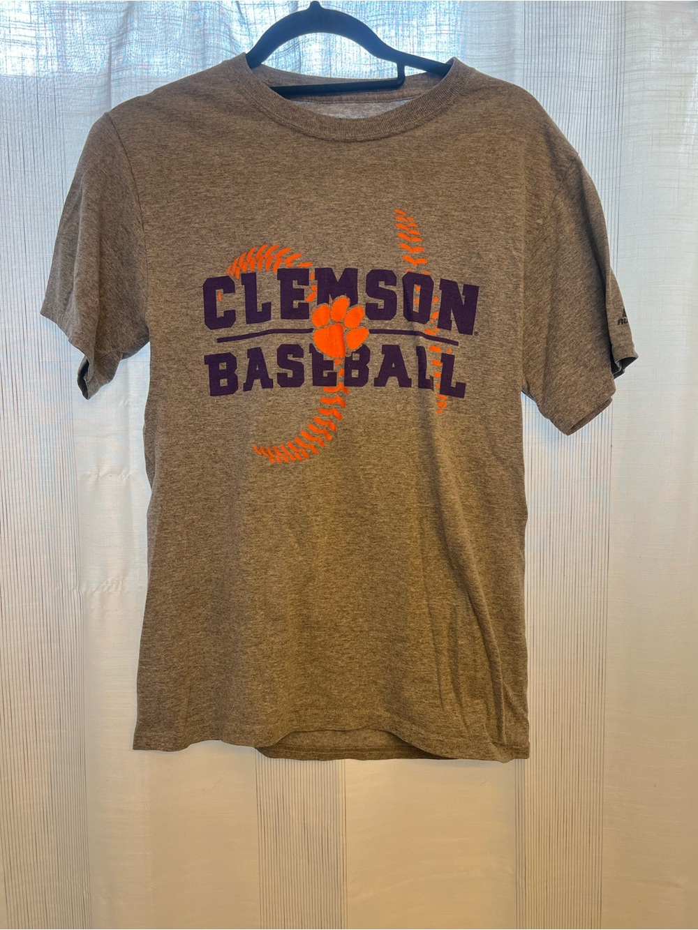 Russell Athletic Gray Tee with Purple & Orange Clemson Baseball Graphic